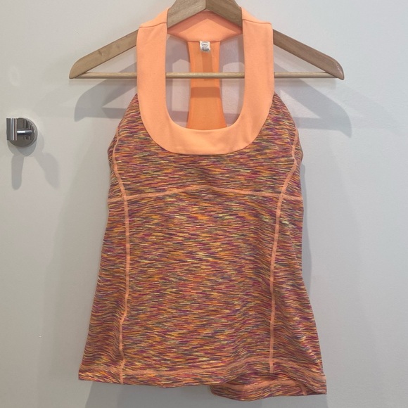 Lululemon Orange Spacedye Luon Scoop Neck Tank w/ Built In Bra, size 8 - Picture 1 of 7